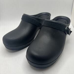 Crocs Women's Sarah Strap Buckle Dual Comfort Heeled Mule Clog Black Size 6 W